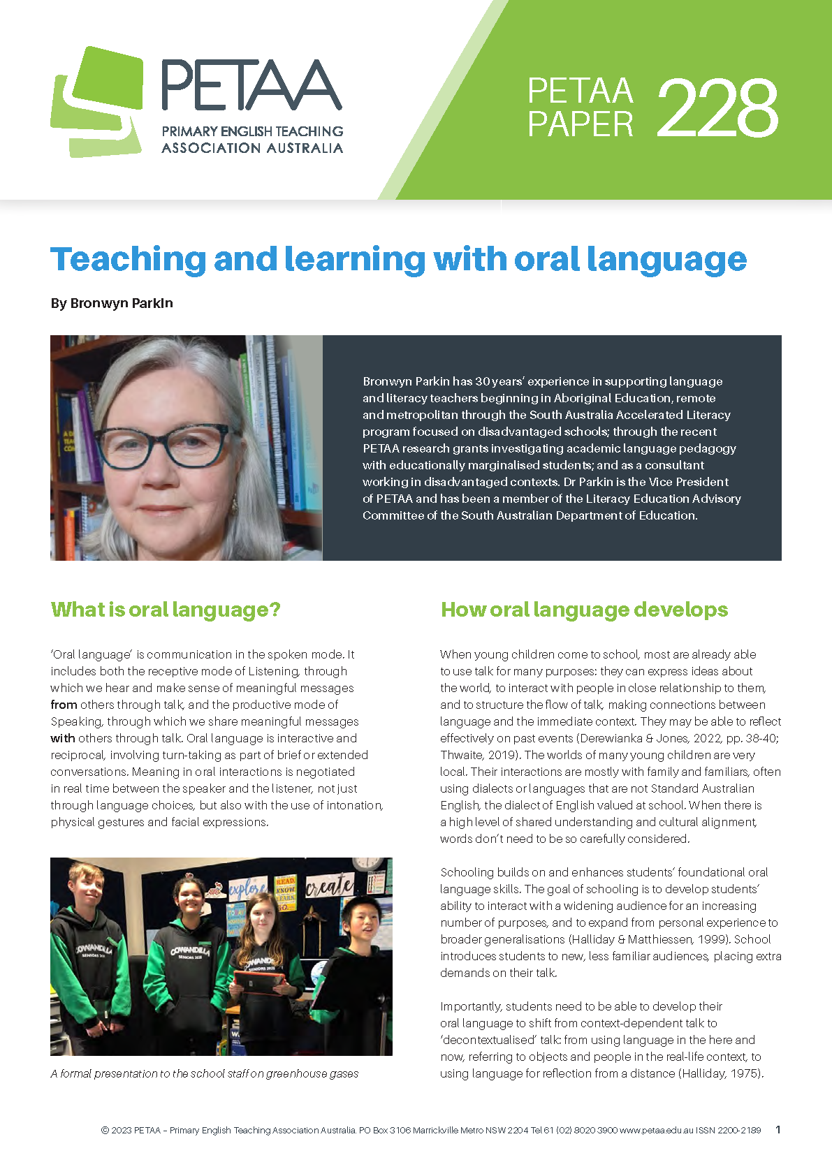 PP228: Teaching and Learning with Oral Language